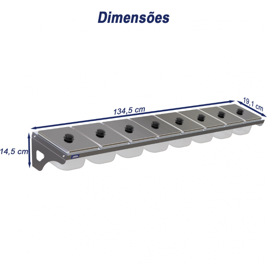 Condimentadora de Parede 8 Cubas Acrílico 1/6 100mm - Aisa